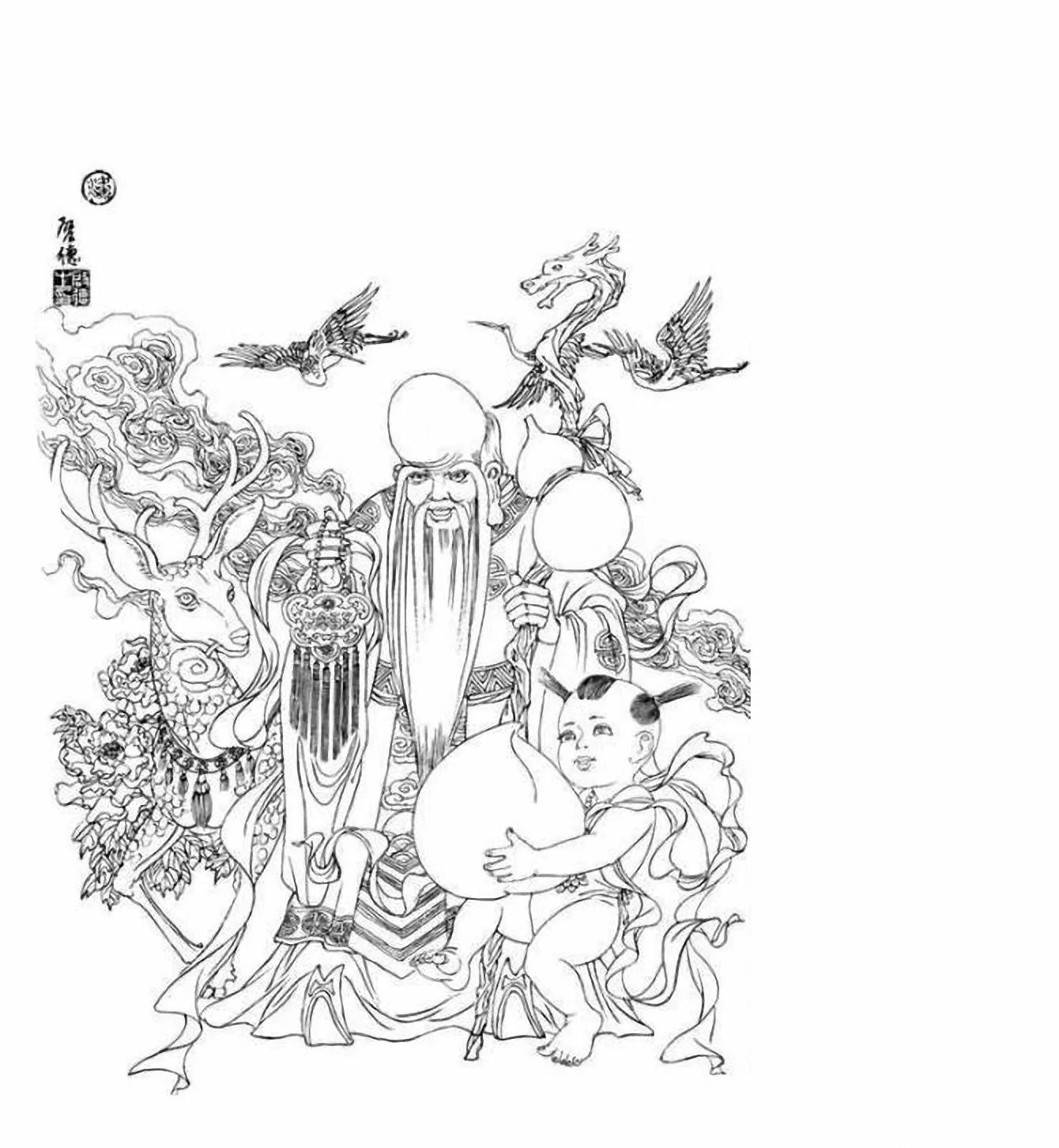 图谱神话人物工笔画白描,国画工笔人物白描图片大全大图