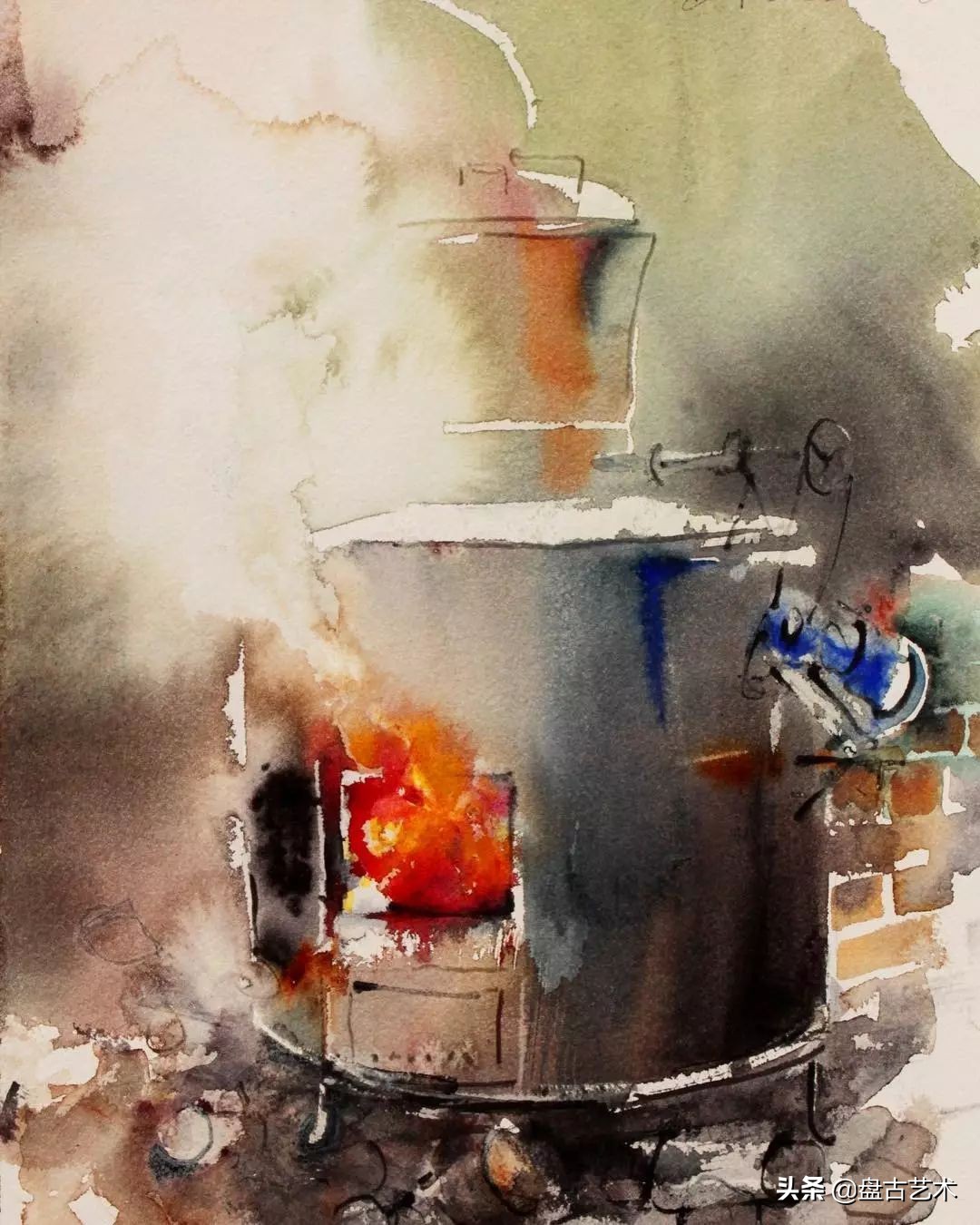 盘古文化艺术国画,盘古在宇宙中开天辟地国画