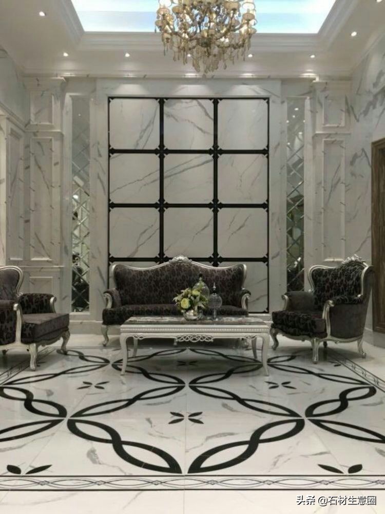 大理石地面水刀拼花效果图,100多平方水刀拼花图片