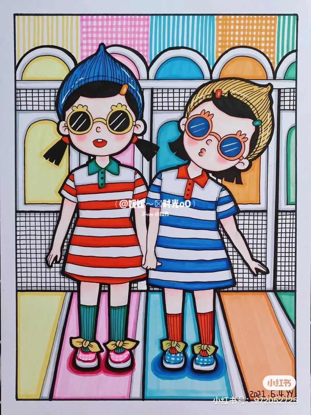 色彩缤纷的马克笔装饰画,60色的马克笔画简单的动漫画