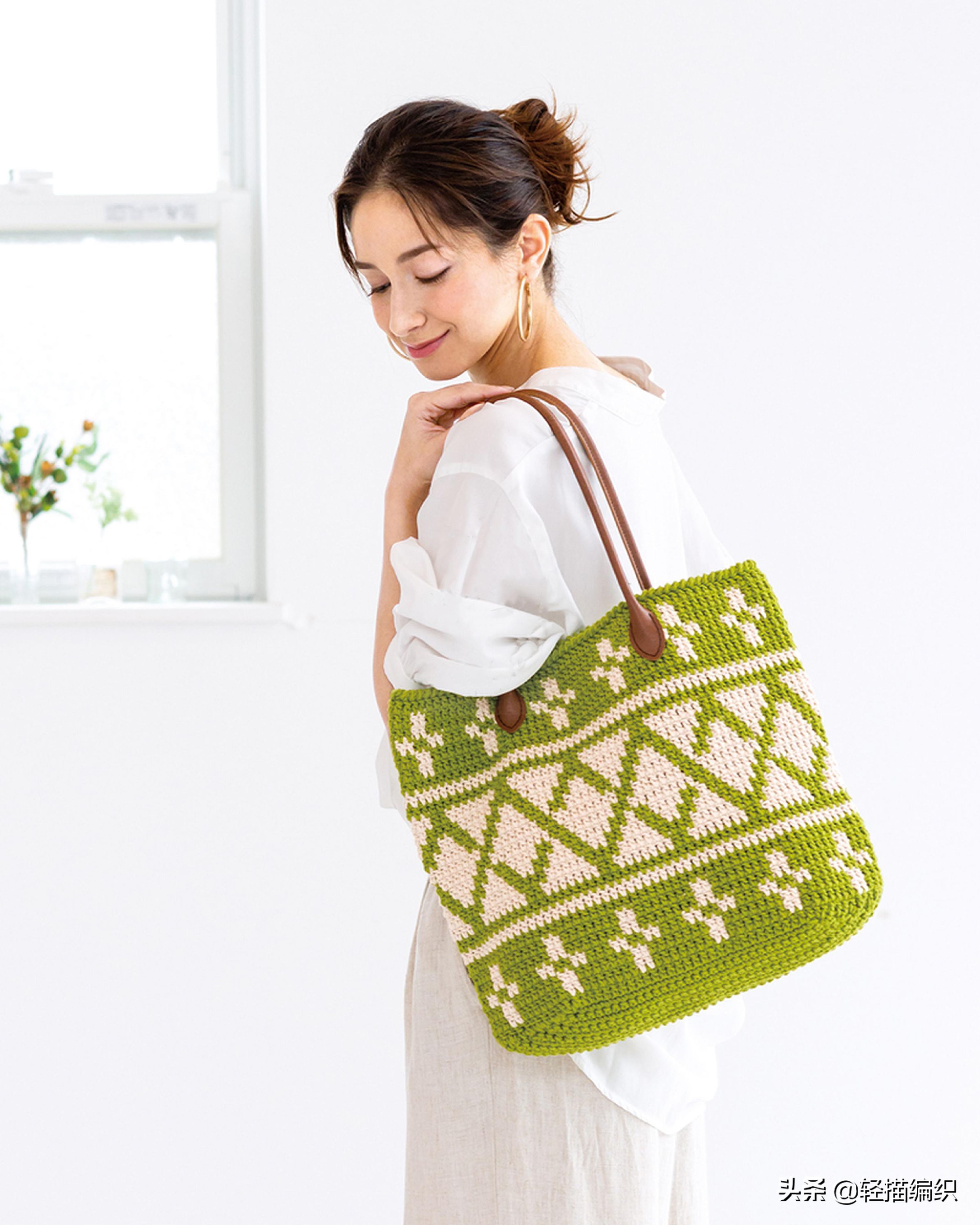双色图案时尚手提包怎么钩,钩织祖母方格手提包简单