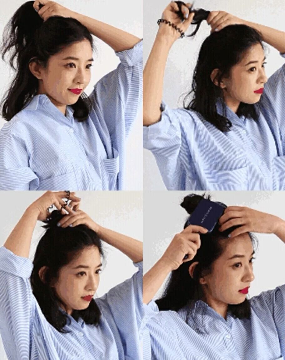 减龄丸子头的简单扎法发量少,减龄丸子头简单扎法显蓬松