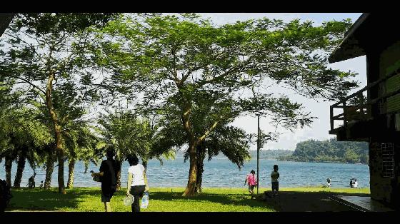 蓝天白云湖面碧波荡漾天然氧吧,湖光岩大自然天然氧吧