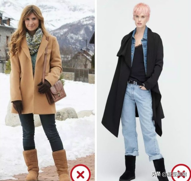 穿大衣配短雪地靴好看么,雪地靴鞋搭配大衣好看吗
