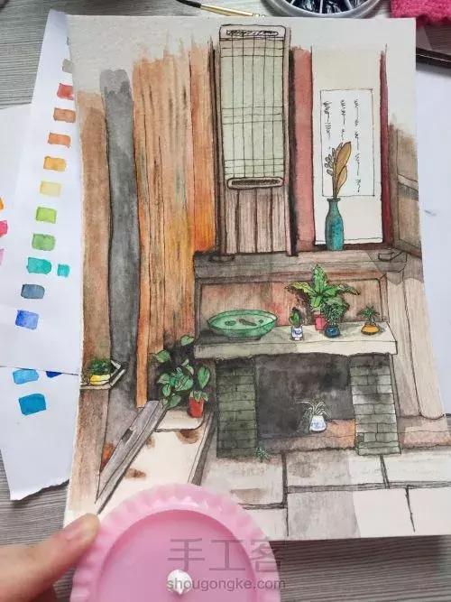 水彩画古风山脚下的小屋超简单,水彩画手绘清新又宁静的田园生活