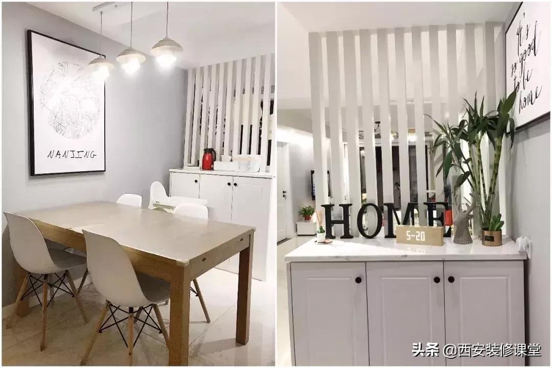 进门鞋柜设计右侧是餐厅隔断,红木鞋柜屏风隔断一体效果图