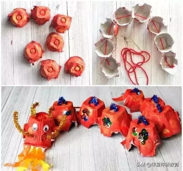 幼儿园元旦手工制作：鞭炮灯笼卡纸舞龙