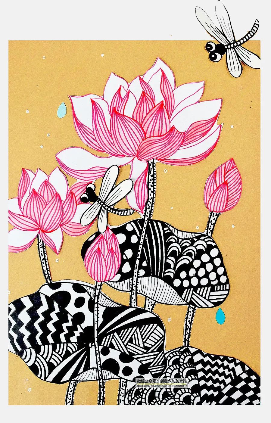 画一幅夏天的荷花画,儿童画夏天的风景画荷花