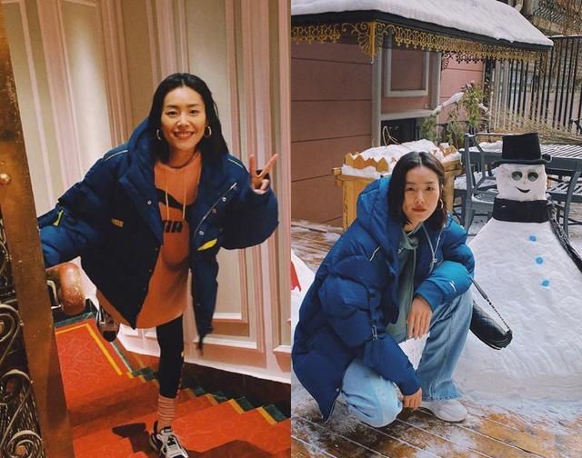 刘雯穿长筒袜的样子,刘雯绑带羽绒服