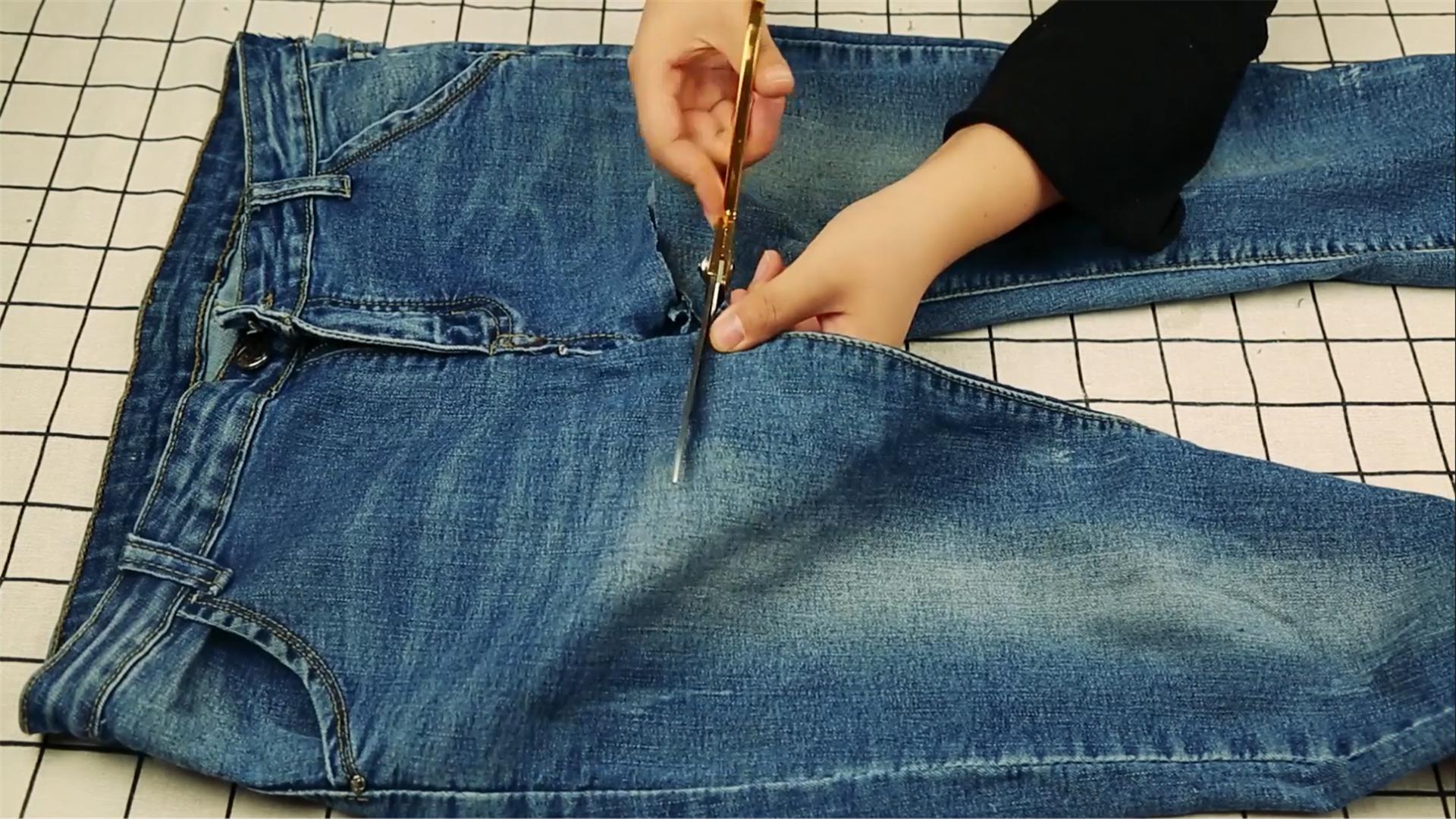 男式牛仔裤改造女款长裙的教程,过时的牛仔裤怎么改造好看