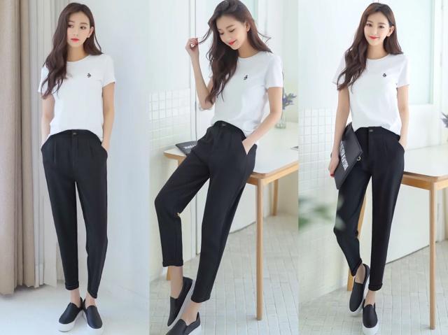 秋冬黑色牛仔哈伦裤高级穿搭,黑色高腰牛仔哈伦裤百搭经典