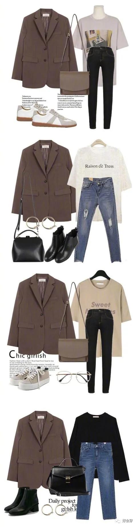 棕色格纹西服搭配裙子,亚麻格纹西服休闲服搭配