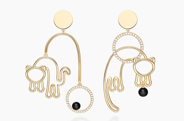 田沅同款HEFANGJewelry不对称猫咪耳夹！没耳洞的女孩也可以戴哦