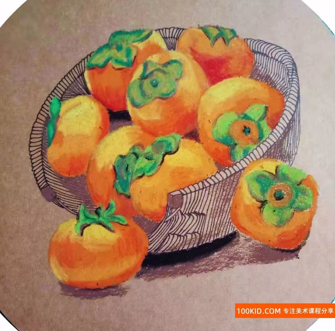 柿柿如意油画棒教学简单,柿柿如意幼儿油画棒作品