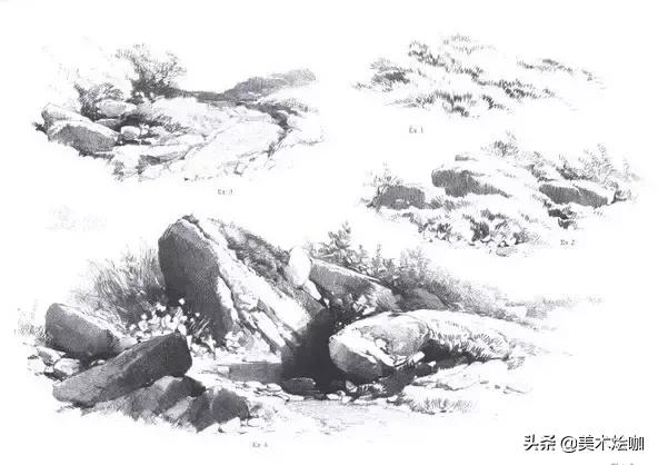 素描风景临摹高清大图简单范本,有山有水有倒影的素描风景图