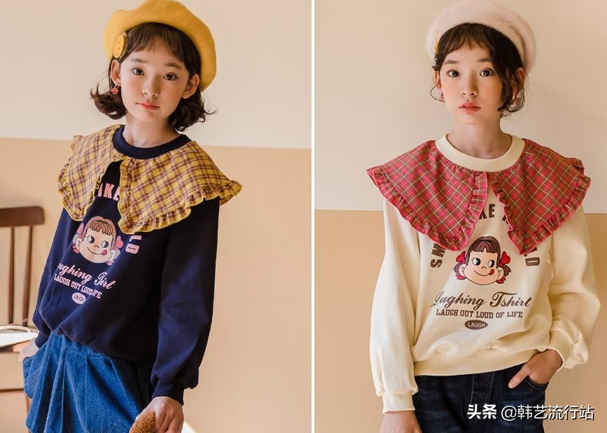 女童韩系风加绒连帽卫衣,2019秋女童流行卫衣