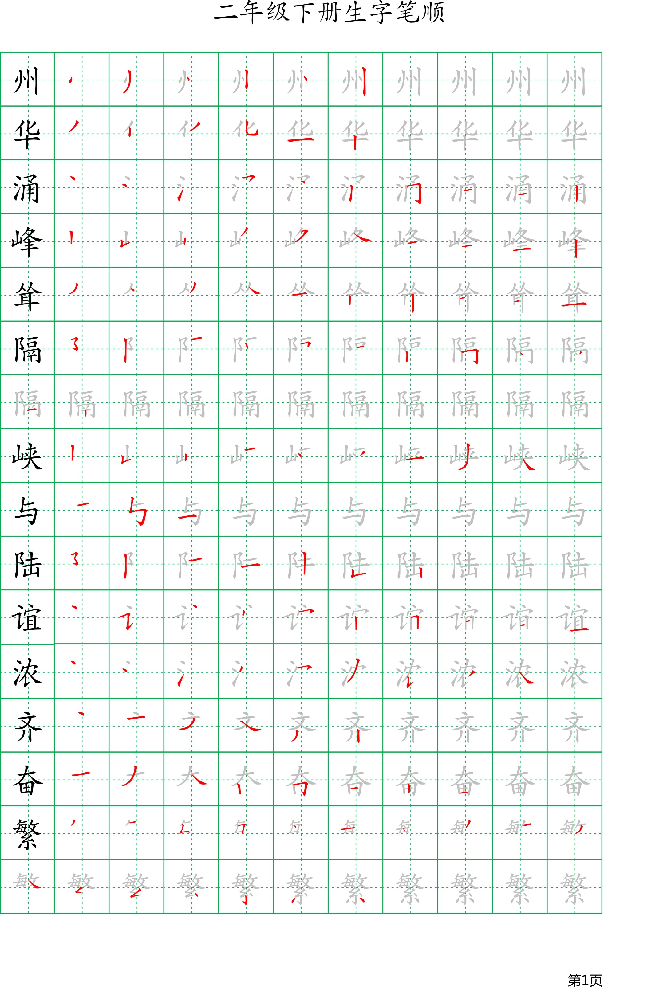 人教版二年级上册生字笔顺与组词,二年级语文上册全部生字组词笔顺