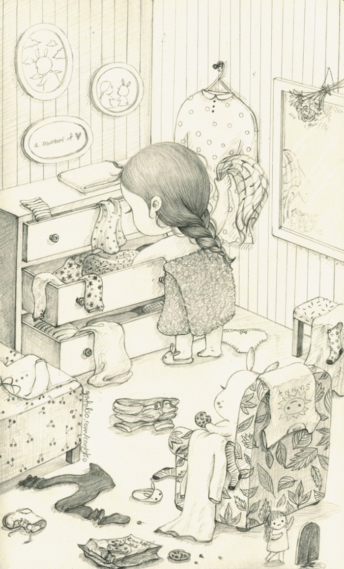 少女与兔子插画,兔子手绘创意插画