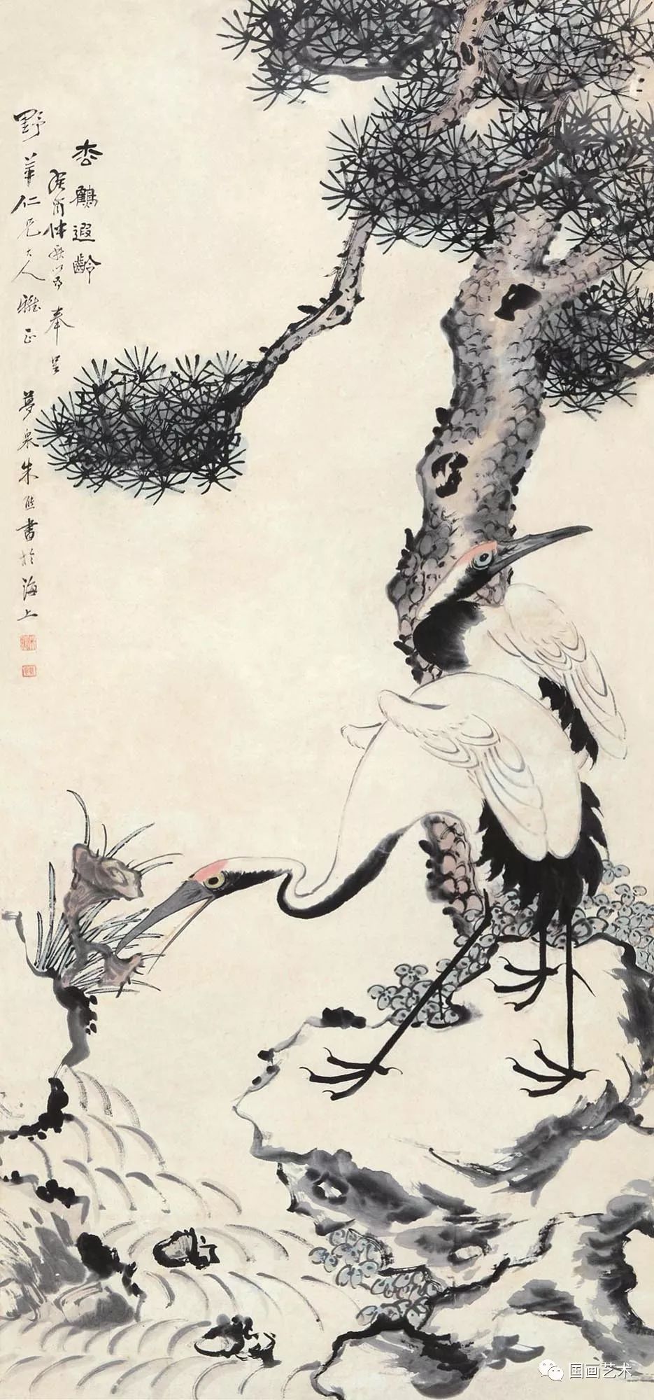 松鹤延年比较有名的图画,写意松鹤图看一下