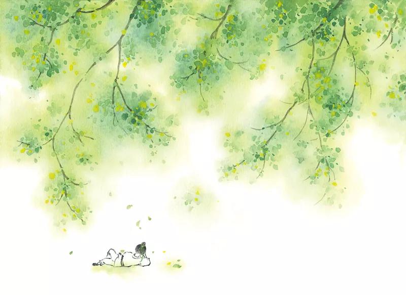 古风风景水彩procreate,水彩春意古风风景画