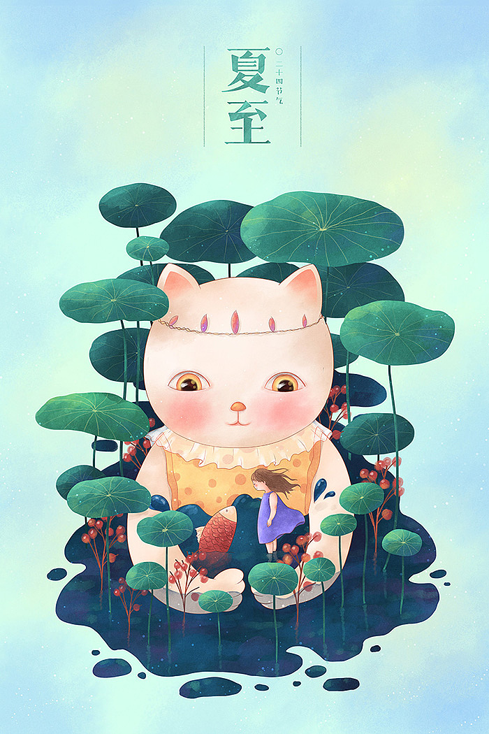 小清新唯美猫咪插画壁纸,猫咪卡通形象插画图片