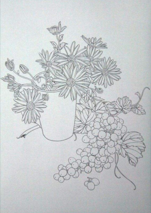 工笔勾线葡萄的画法,工笔画葡萄的上色画法步骤