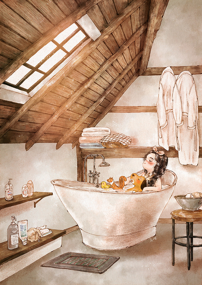 韩国插画师森林女孩日记图文,水彩插画森林女孩日记