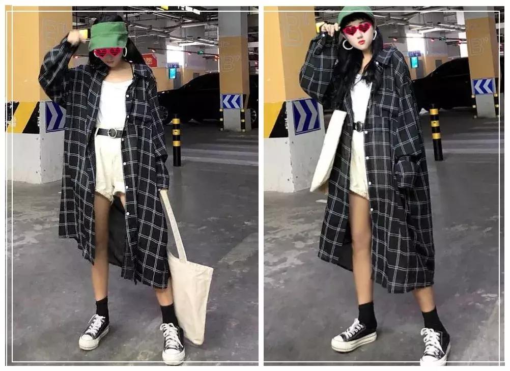 过膝长衬衣怎么搭配,长款格子衬衣女过膝超长怎么搭配