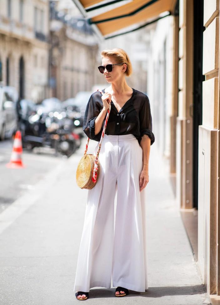 雪纺裤阔腿裤搭配图片,雪纺阔腿裤怎么搭配上衣才好看