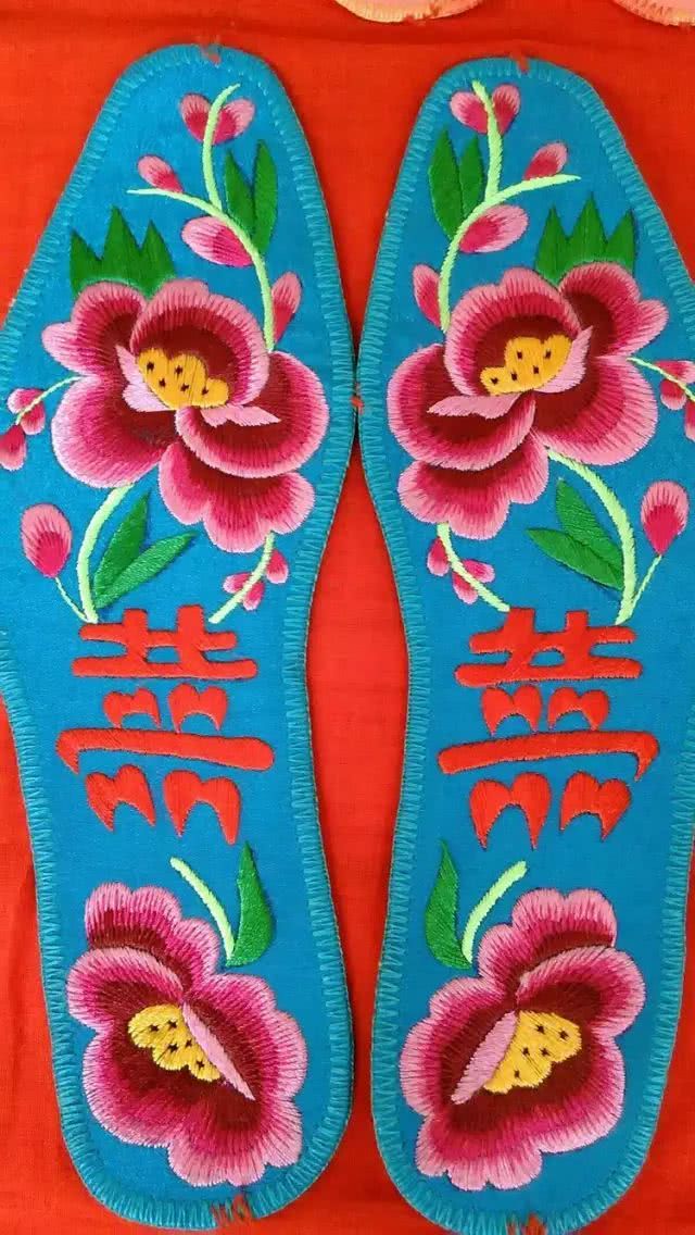 老式鞋垫60后的图案,46码刺绣鞋垫成品