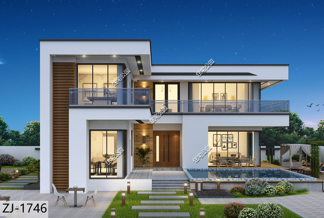 农村室内泳池建造方法,现代风别墅带庭院泳池设计图