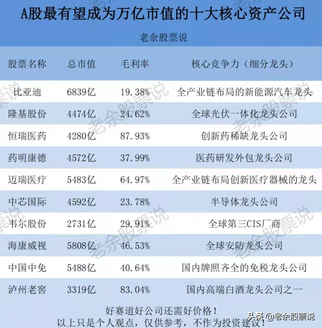 a股最具翻倍潜力的股票名单,a股千亿市值核心资产