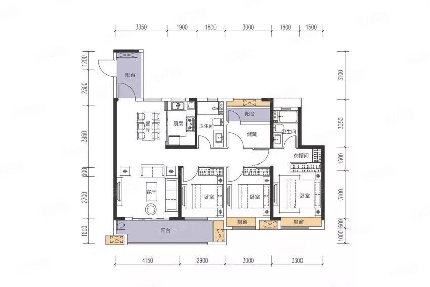 湾田望江府江景房,长沙望城湾田望江府137平方户型