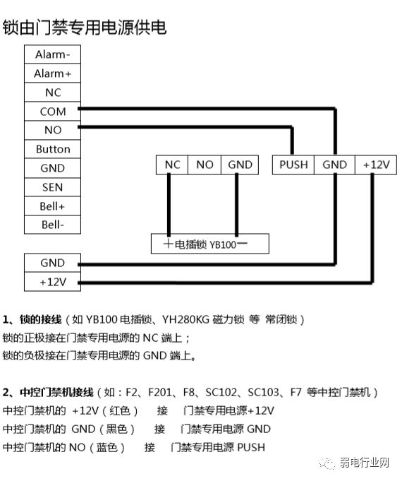 门禁布线接线视频教程,门禁带铃声电磁锁接线原理图