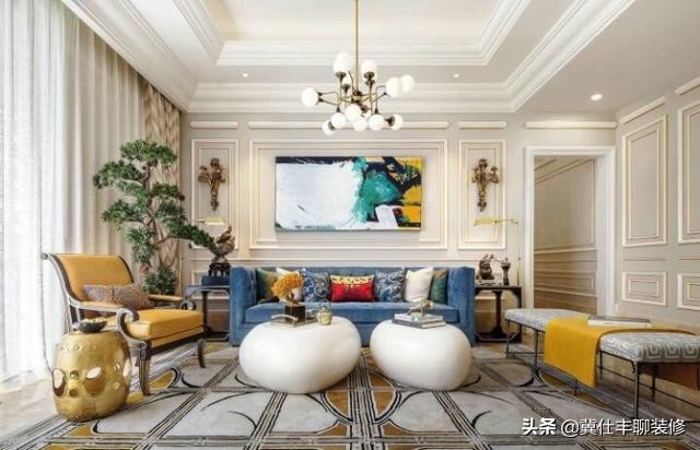 石膏线条天花板装修效果图,简单的石膏线条装修