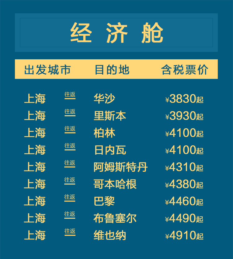 约东方惠欧洲|往返含税¥3760起