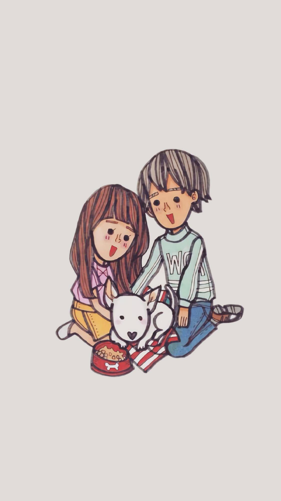 情侣生活插画手机壁纸,手绘情侣壁纸有爱