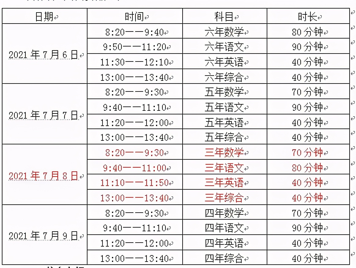 沈阳小学下学期期末考试时间表,沈阳小学生期末考试在哪天