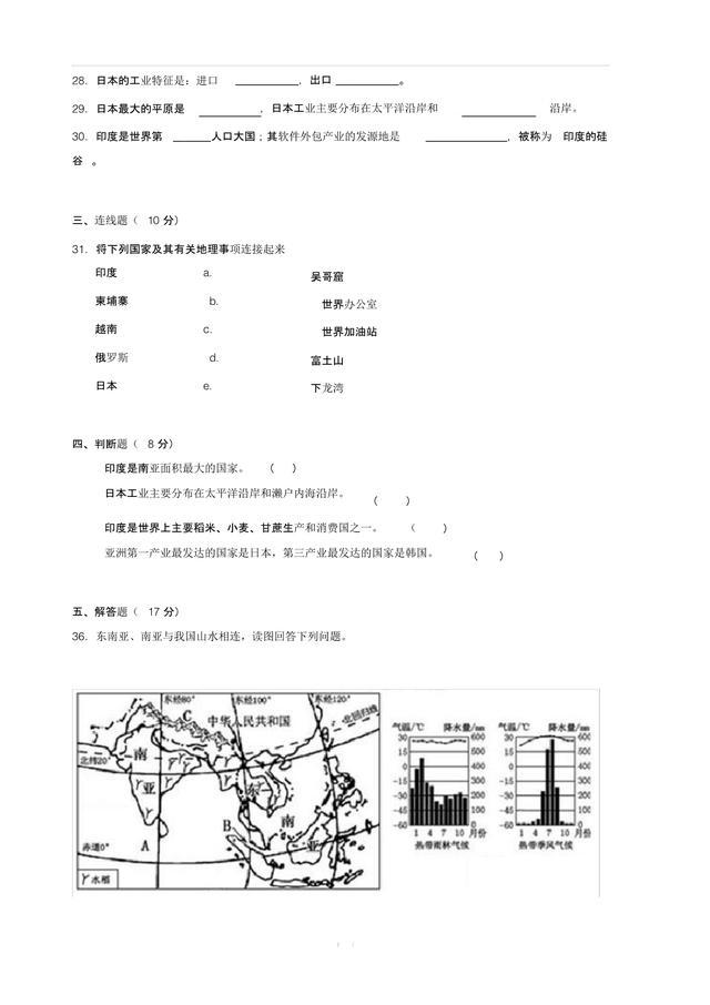七年级下册地理必考题100题及答案,人教版七年级下册地理7.1.2东南亚