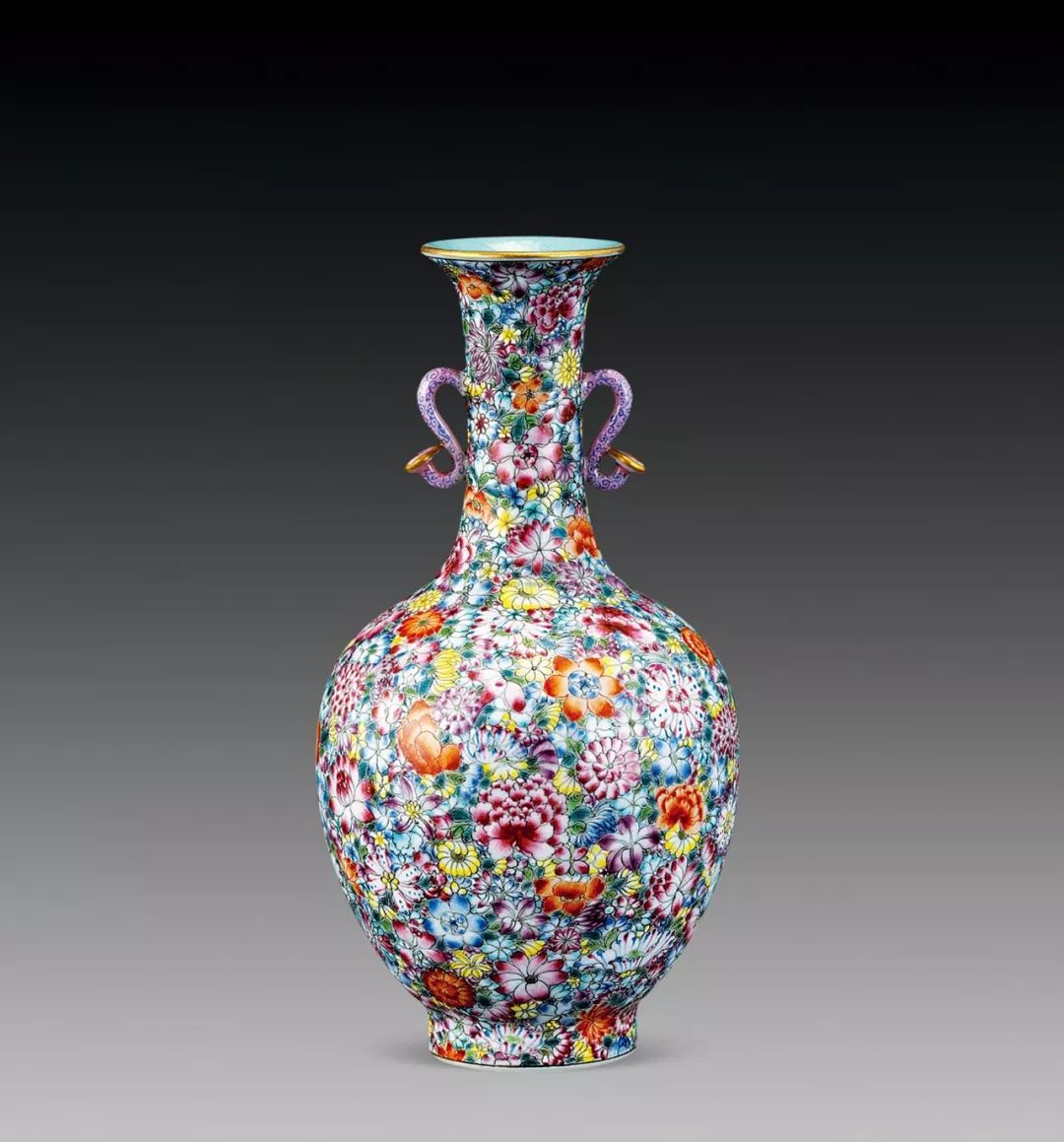 民国粉彩瓷器百花不落地瓶,乾隆粉彩百花不落地瓷器