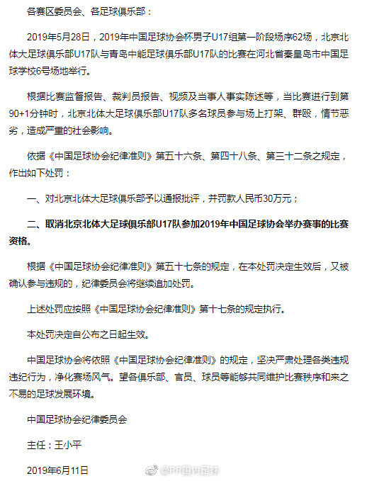中国足协对亚足联处罚,中国足协对亚冠的处罚