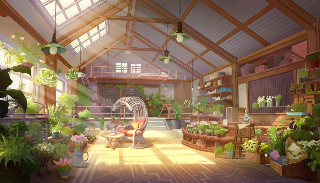 速写手绘花店场景,ins风花店过年店内布置场景