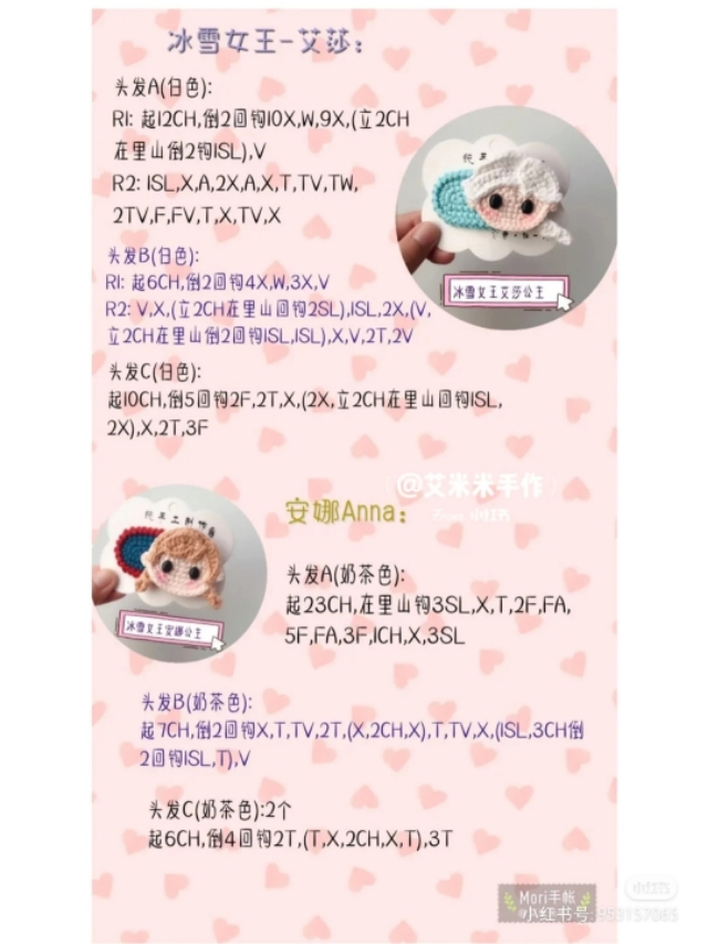 钩针图解:迪士尼公主零钱包,5Cm