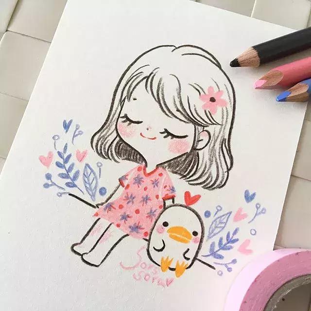 哈士奇的简笔画图片用彩铅画的,儿童彩铅简笔画6-12岁美观小人