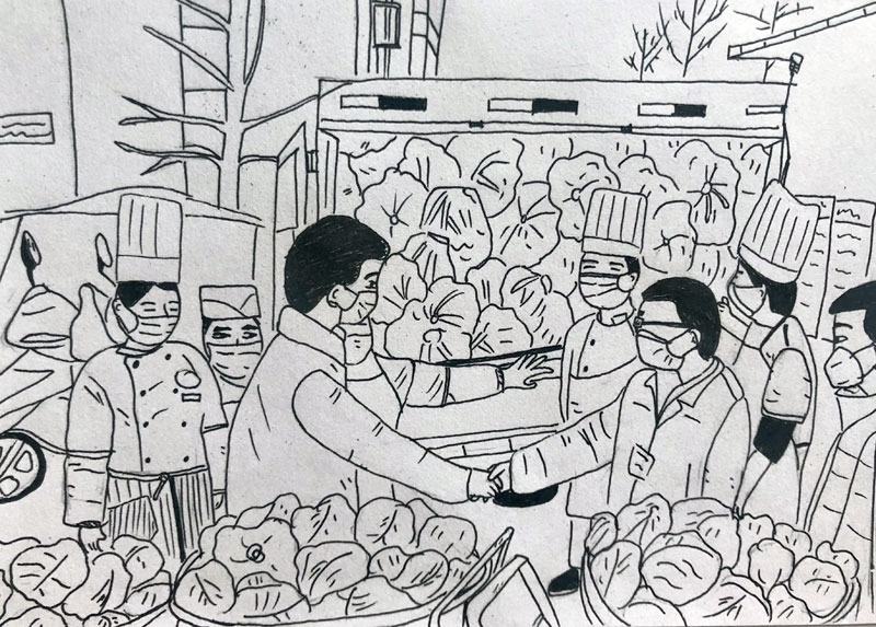 致敬医护人员志愿者手绘主题画,关于疫情志愿者漫画作品