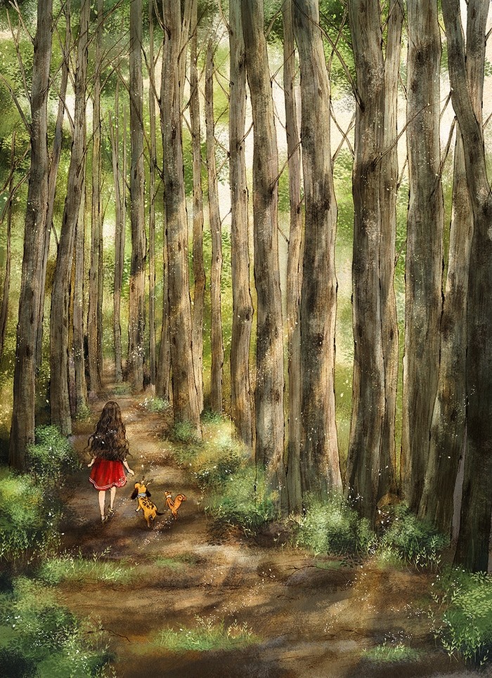 韩国插画师森林女孩日记图文,水彩插画森林女孩日记