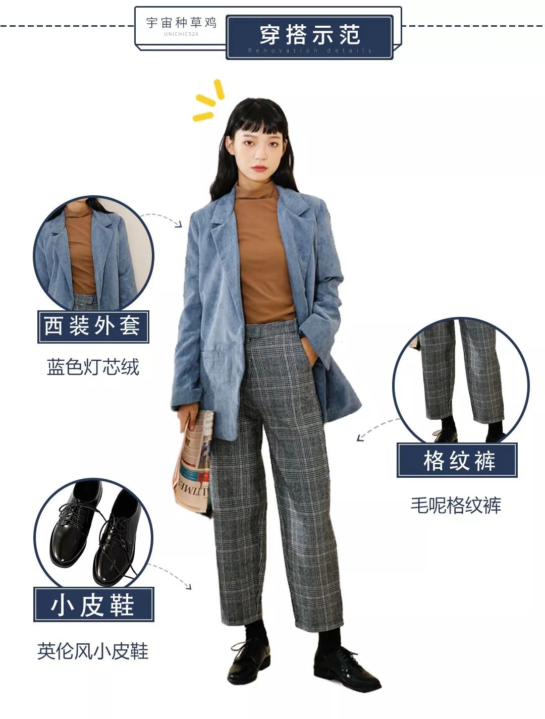 气质高腰短外套,短款外套搭直筒长裤