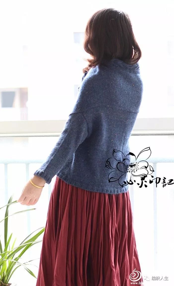 叶子花门襟边女士棒针长袖开衫,粗线棒针女士开衫外套图解