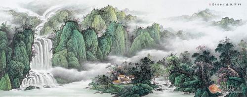山水画适合挂在哪面墙上,办公室墙壁挂画流水瀑布画