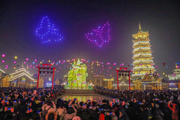 方特东方神画30秒航拍烟花,无人机表演方特东方神画灯光秀